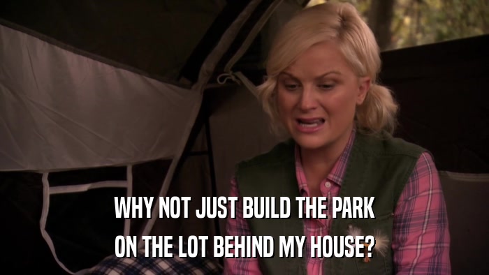 WHY NOT JUST BUILD THE PARK ON THE LOT BEHIND MY HOUSE? 