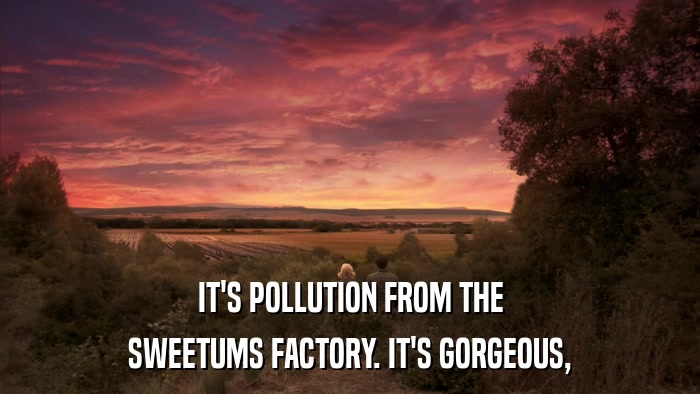 IT'S POLLUTION FROM THE SWEETUMS FACTORY. IT'S GORGEOUS, 