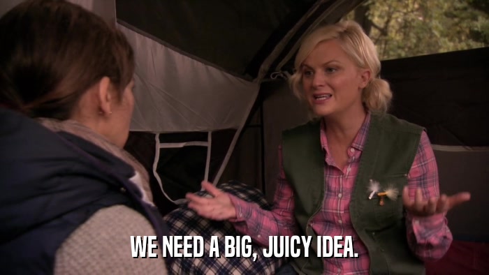 WE NEED A BIG, JUICY IDEA.  