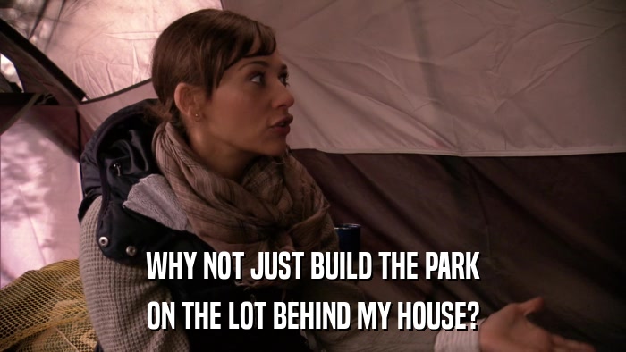 WHY NOT JUST BUILD THE PARK ON THE LOT BEHIND MY HOUSE? 