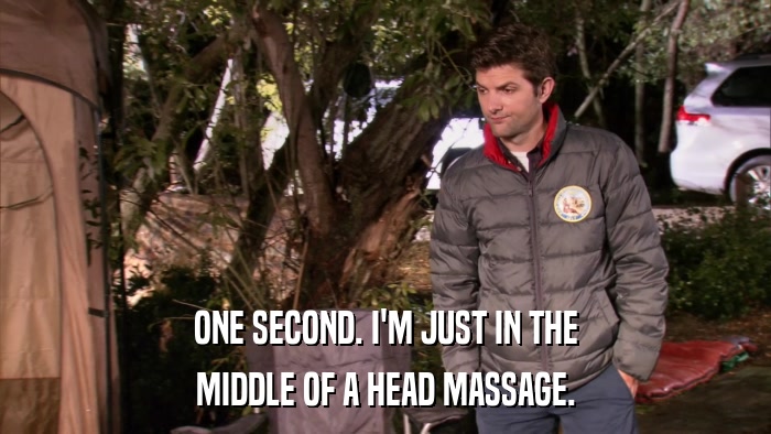 ONE SECOND. I'M JUST IN THE MIDDLE OF A HEAD MASSAGE. 