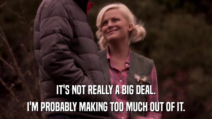 IT'S NOT REALLY A BIG DEAL. I'M PROBABLY MAKING TOO MUCH OUT OF IT. 