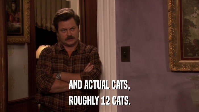 AND ACTUAL CATS, ROUGHLY 12 CATS. 