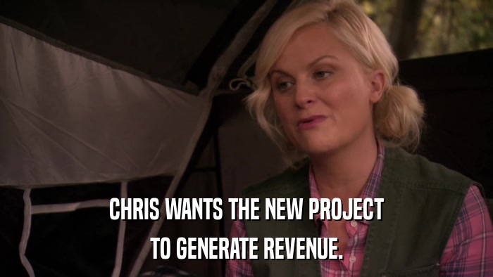 CHRIS WANTS THE NEW PROJECT TO GENERATE REVENUE. 