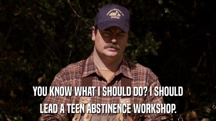 YOU KNOW WHAT I SHOULD DO? I SHOULD LEAD A TEEN ABSTINENCE WORKSHOP. 