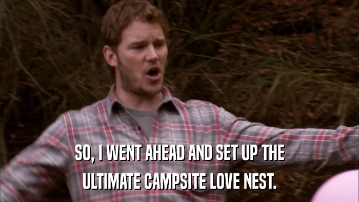 SO, I WENT AHEAD AND SET UP THE ULTIMATE CAMPSITE LOVE NEST. 