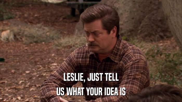 LESLIE, JUST TELL US WHAT YOUR IDEA IS 