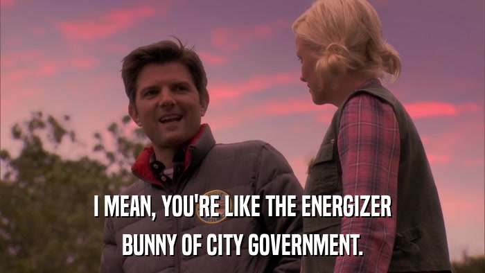 I MEAN, YOU'RE LIKE THE ENERGIZER BUNNY OF CITY GOVERNMENT. 