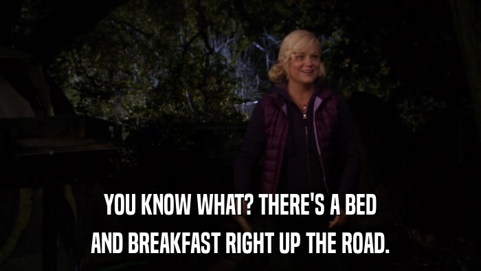 YOU KNOW WHAT? THERE'S A BED AND BREAKFAST RIGHT UP THE ROAD. 