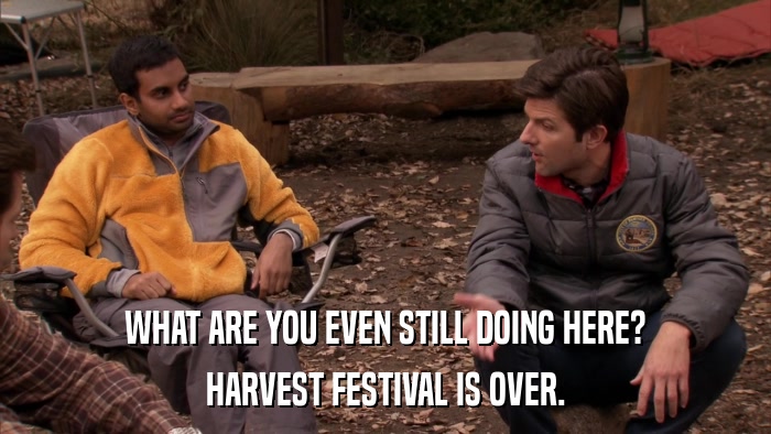 WHAT ARE YOU EVEN STILL DOING HERE? HARVEST FESTIVAL IS OVER. 