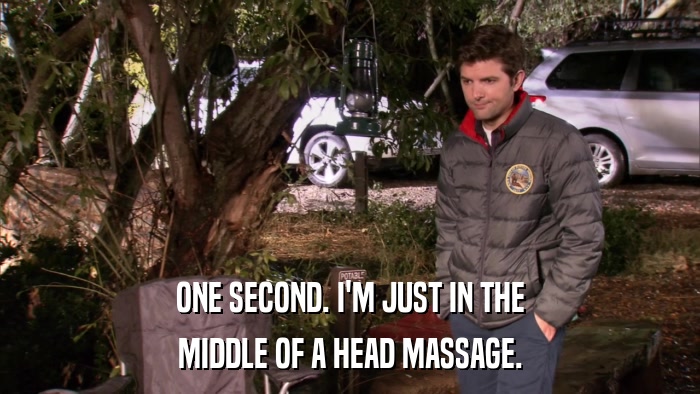 ONE SECOND. I'M JUST IN THE MIDDLE OF A HEAD MASSAGE. 