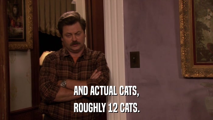 AND ACTUAL CATS, ROUGHLY 12 CATS. 