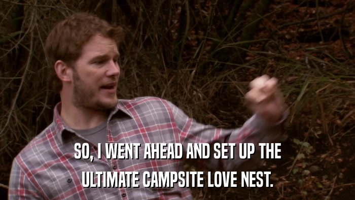 SO, I WENT AHEAD AND SET UP THE ULTIMATE CAMPSITE LOVE NEST. 