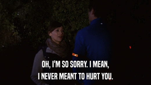 OH, I'M SO SORRY. I MEAN, I NEVER MEANT TO HURT YOU. 
