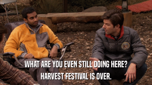 WHAT ARE YOU EVEN STILL DOING HERE? HARVEST FESTIVAL IS OVER. 