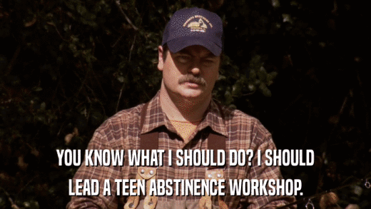 YOU KNOW WHAT I SHOULD DO? I SHOULD LEAD A TEEN ABSTINENCE WORKSHOP. 