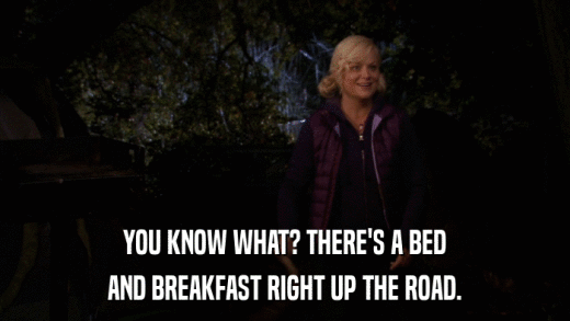 YOU KNOW WHAT? THERE'S A BED AND BREAKFAST RIGHT UP THE ROAD. 