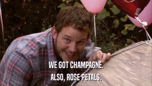 WE GOT CHAMPAGNE. ALSO, ROSE PETALS. 