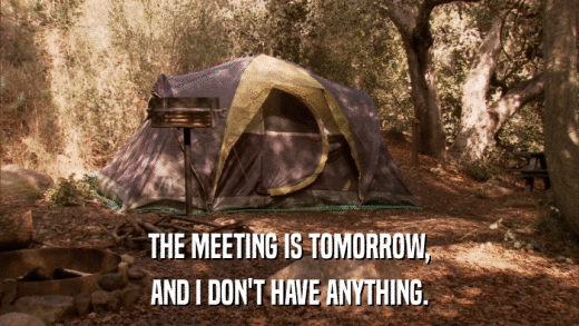 THE MEETING IS TOMORROW, AND I DON'T HAVE ANYTHING. 