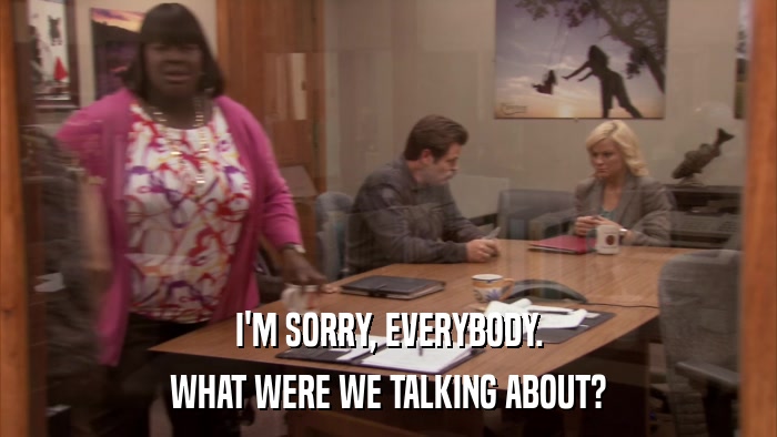 I'M SORRY, EVERYBODY. WHAT WERE WE TALKING ABOUT? 