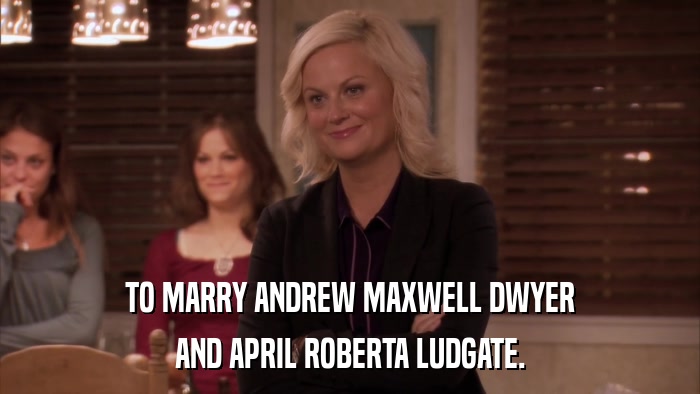 TO MARRY ANDREW MAXWELL DWYER AND APRIL ROBERTA LUDGATE. 