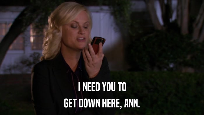 I NEED YOU TO GET DOWN HERE, ANN. 