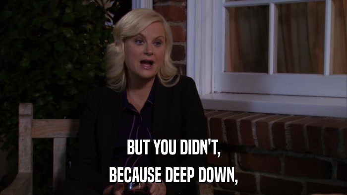 BUT YOU DIDN'T, BECAUSE DEEP DOWN, 