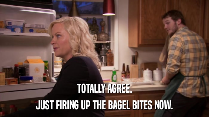 TOTALLY AGREE. JUST FIRING UP THE BAGEL BITES NOW. 