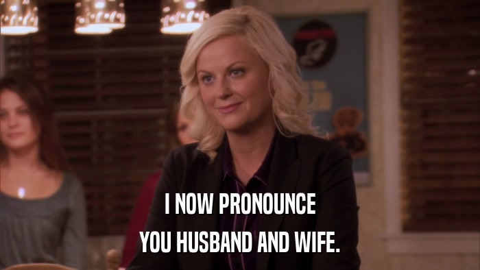 I NOW PRONOUNCE YOU HUSBAND AND WIFE. 