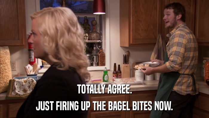 TOTALLY AGREE. JUST FIRING UP THE BAGEL BITES NOW. 
