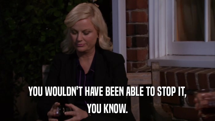 YOU WOULDN'T HAVE BEEN ABLE TO STOP IT, YOU KNOW. 