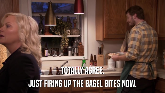 TOTALLY AGREE. JUST FIRING UP THE BAGEL BITES NOW. 