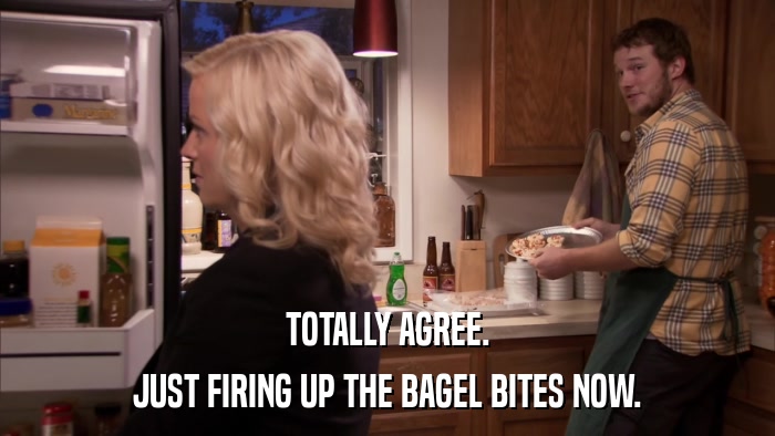 TOTALLY AGREE. JUST FIRING UP THE BAGEL BITES NOW. 