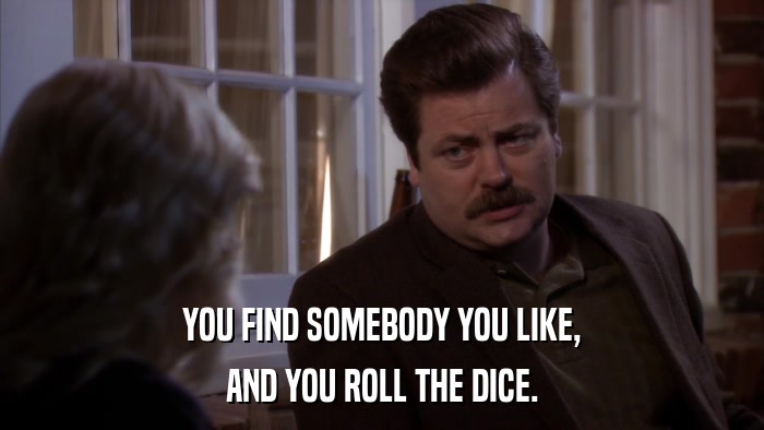 YOU FIND SOMEBODY YOU LIKE, AND YOU ROLL THE DICE. 