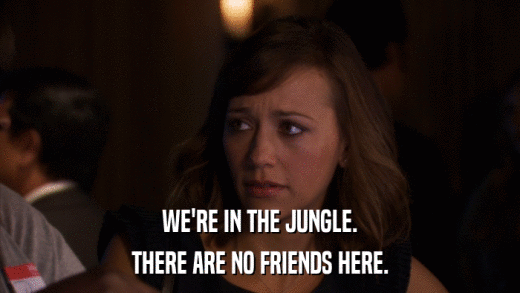 WE'RE IN THE JUNGLE. THERE ARE NO FRIENDS HERE. 
