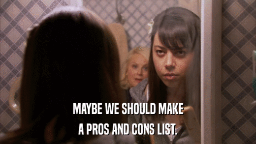 MAYBE WE SHOULD MAKE A PROS AND CONS LIST. 