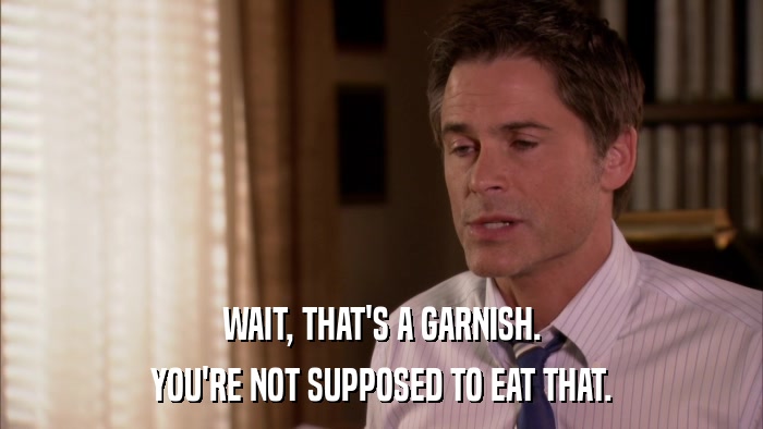 WAIT, THAT'S A GARNISH. YOU'RE NOT SUPPOSED TO EAT THAT. 