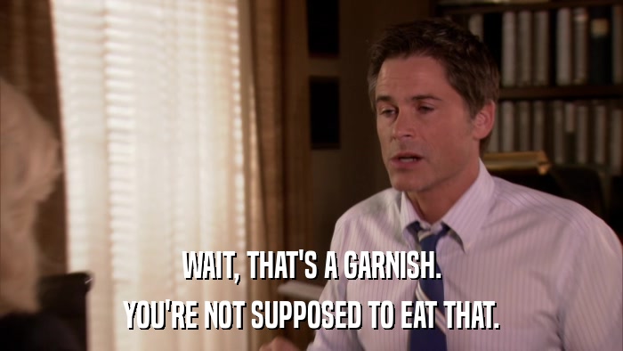 WAIT, THAT'S A GARNISH. YOU'RE NOT SUPPOSED TO EAT THAT. 