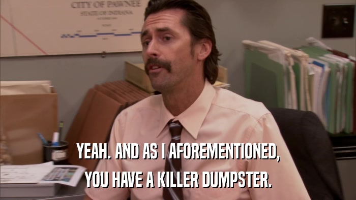 YEAH. AND AS I AFOREMENTIONED, YOU HAVE A KILLER DUMPSTER. 