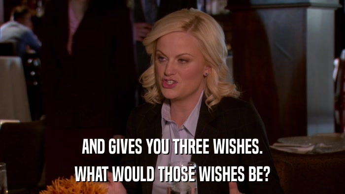 AND GIVES YOU THREE WISHES. WHAT WOULD THOSE WISHES BE? 