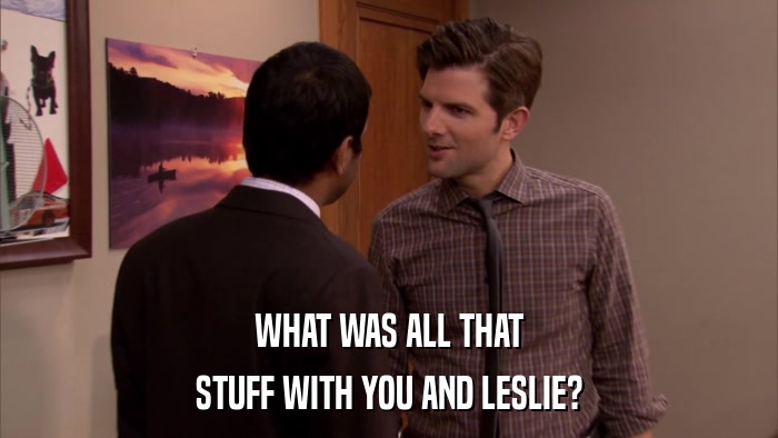 WHAT WAS ALL THAT STUFF WITH YOU AND LESLIE? 