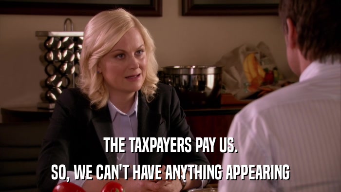 THE TAXPAYERS PAY US. SO, WE CAN'T HAVE ANYTHING APPEARING 