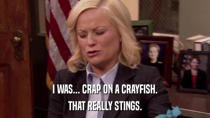 I WAS... CRAP ON A CRAYFISH. THAT REALLY STINGS. 