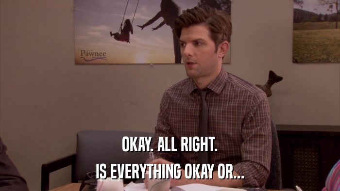 OKAY. ALL RIGHT. IS EVERYTHING OKAY OR... 