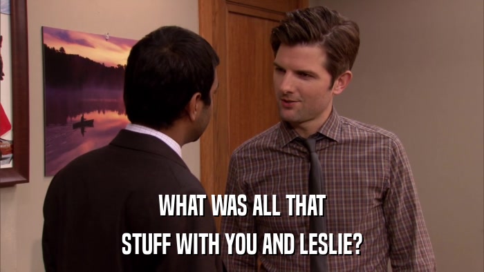 WHAT WAS ALL THAT STUFF WITH YOU AND LESLIE? 