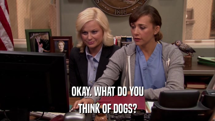 OKAY. WHAT DO YOU THINK OF DOGS? 