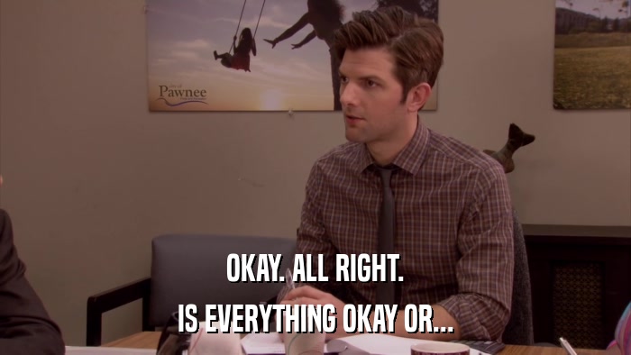 OKAY. ALL RIGHT. IS EVERYTHING OKAY OR... 