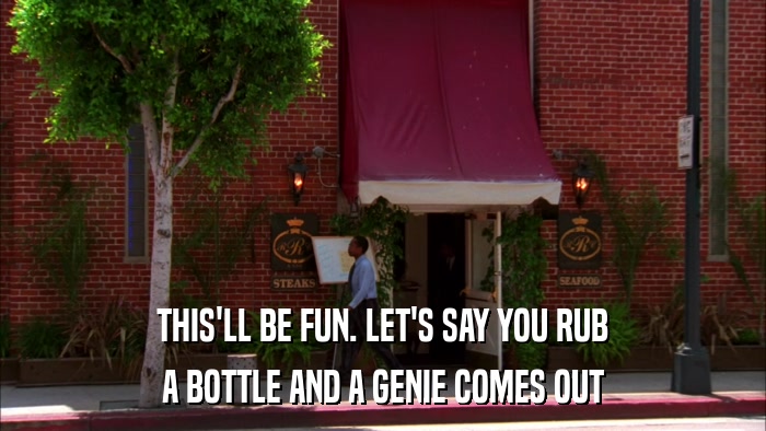 THIS'LL BE FUN. LET'S SAY YOU RUB A BOTTLE AND A GENIE COMES OUT 