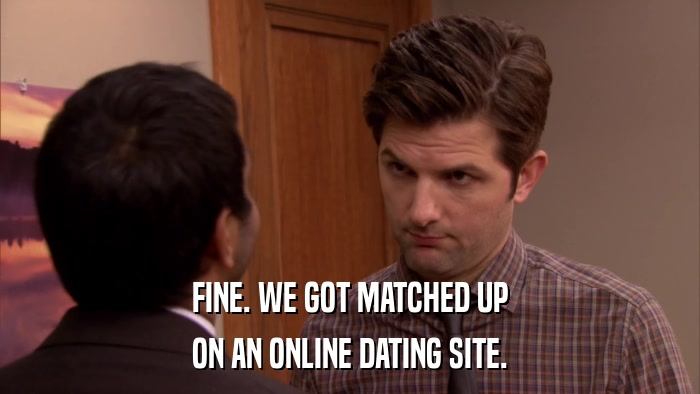 FINE. WE GOT MATCHED UP ON AN ONLINE DATING SITE. 