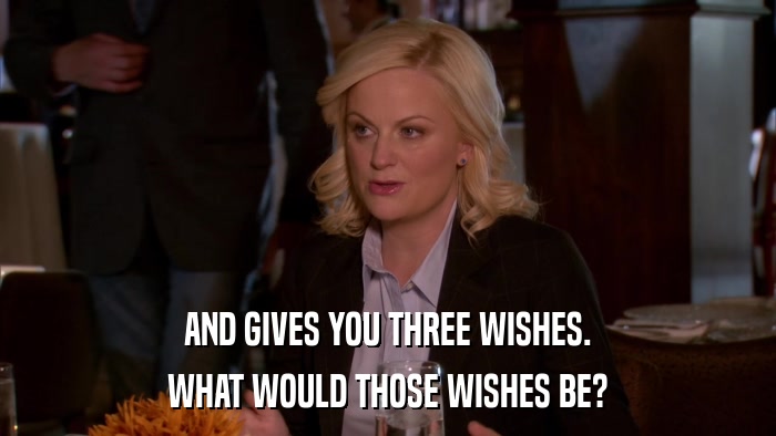 AND GIVES YOU THREE WISHES. WHAT WOULD THOSE WISHES BE? 